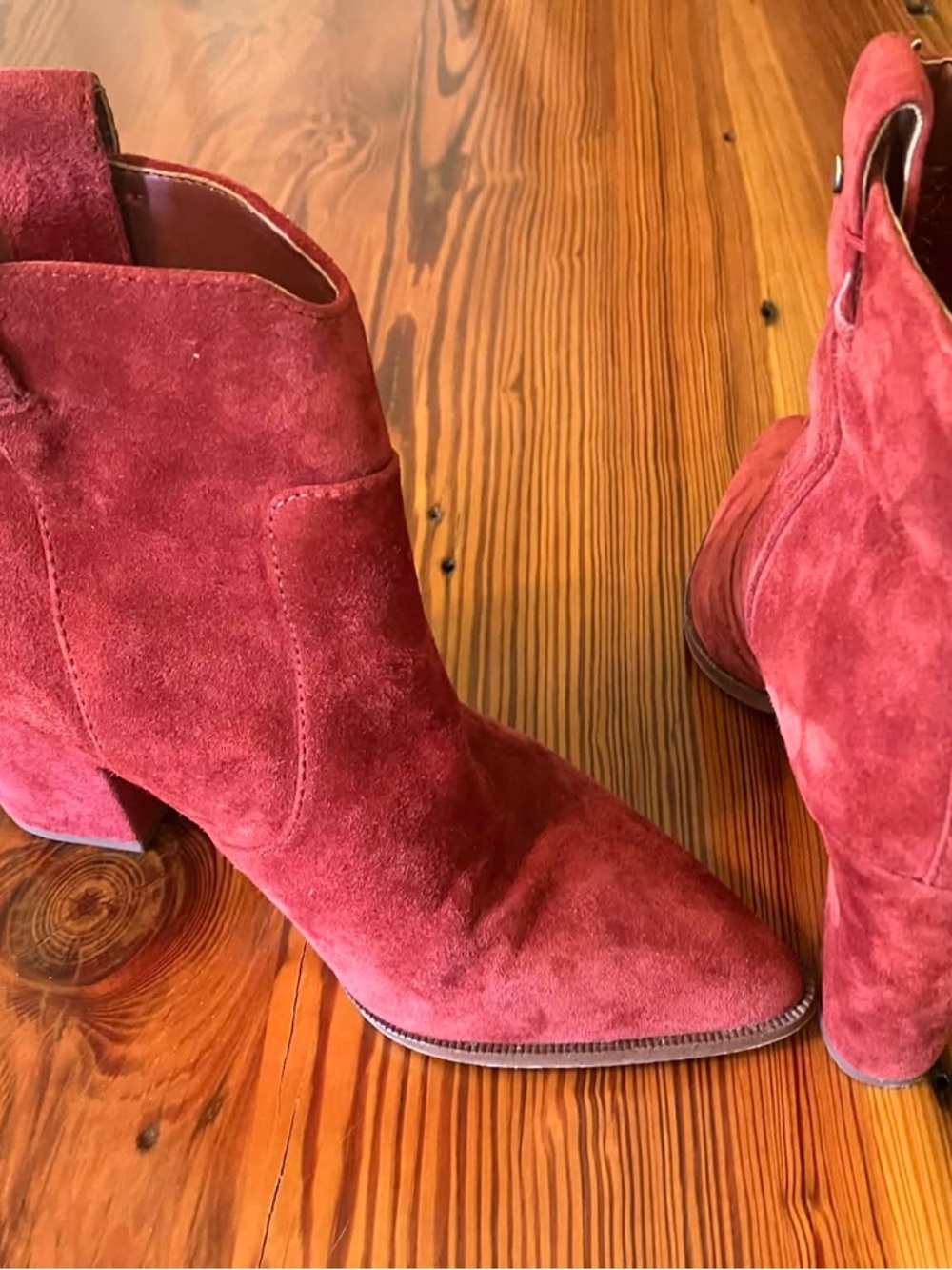 Sam Edelman Women's Red Suede Ankle Booties with Block Heel